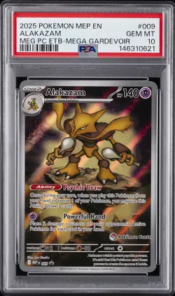 2025 POKEMON MEGA EVOLUTION POKEMON CENTER ETB PROMO #009 ALAKAZAM PSA 10 - Image 1