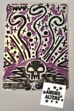 Swamp Holo Foil Purple Black Altered Art Hand Painted MTG Magic the Gathering - Image 1