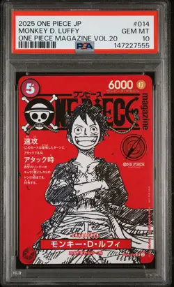 2025 ONE PIECE JAPANESE PROMOS ONE PIECE MAGAZINE VOL.20 MONKEY D. LUFFY PSA 10 - Image 1