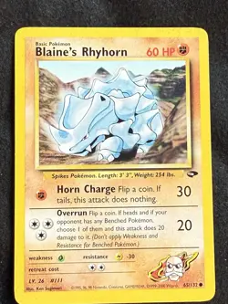 Blaine's Rhyhorn 65/132 Common Gym Challenge Pokemon Unlimited LP - Image 2