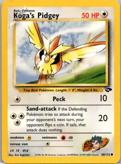 Pokemon TCG Kogas Pidgey 80/132 Gym Challenge D - Image 1