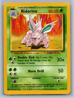 Nidorino Base Set #037/102 Uncommon Pokemon Card - Image 1