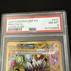 PSA 8 Pikachu ex 247/191 Sv08 Surging Sparks Hyper Rare Holo Pokemon Card 2024 - Image 2