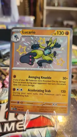 Pokemon TCG Lucario Paldean Fates Shiny Rare Holo Card 174/091 NM/M Condition - Image 1