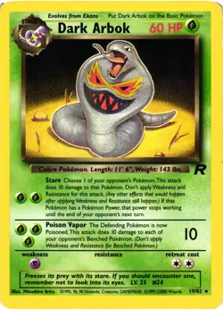 Pokemon TCG Dark Arbok 19/82 Non-Holo Team Rocket Rare Unlimited Regular LP - Image 1