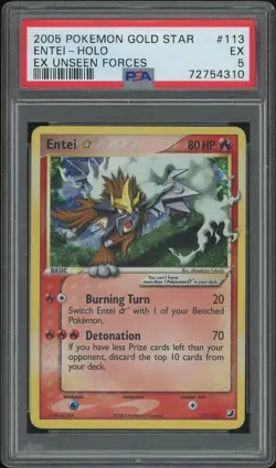 2005 Pokemon EX Unseen Forces Entei Gold Star Holo #113/115 PSA 5 (EX) - Image 1