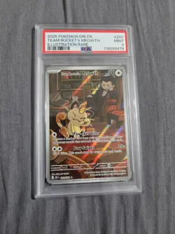 2025 Pokemon DRI EN Ilustration Rare #203 Team Rocket's Meowth PSA 9 - Image 1