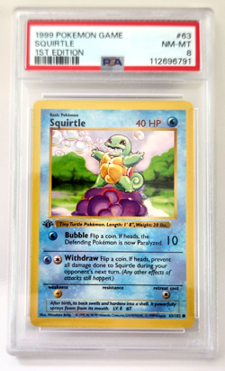 Squirtle Pokemon Base Set 1st Edition 63/102 - PSA 8 - Image 1
