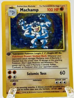 Pokemon Machamp 8/102 1st Edition Foil Rare MP - Image 1