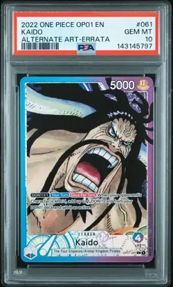 2022 One Piece Romance Dawn - ENGLISH - Kaido Alt Art OP01-061 - Errata PSA 10 - Image 1