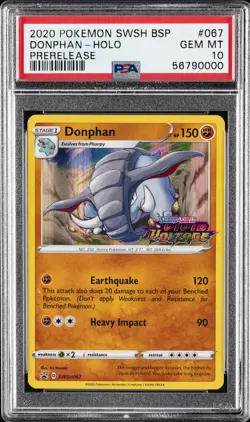 2020 POKEMON SWSH BLACK STAR PROMO PRERELEASE #067 DONPHAN-HOLO PSA 10 - Image 1