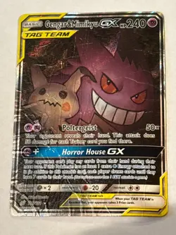 Pokemon Gengar & Mimikyu GX 165/181 – DAMAGED – Heavy Wear / Creases / Back Wear - Image 1