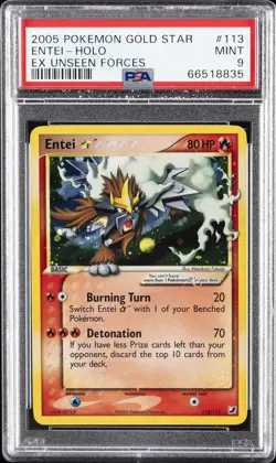 2005 POKEMON EX UNSEEN FORCES GOLD STAR #113 ENTEI-HOLO PSA 9 - Image 1