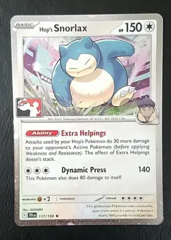 HOP'S SNORLAX 117/159, HOLO, STAMPED, PRIZE PACK SERIES 8, POKEMON CARD (NM) - Image 1