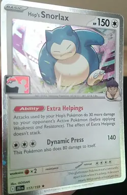 HOP'S SNORLAX 117/159, HOLO, STAMPED, PRIZE PACK SERIES 8, POKEMON CARD (NM) - Image 3