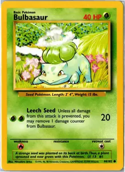 Pokemon Card - Bulbasaur 44/102 Base Set Unlimited Common Moderately Played - Image 1