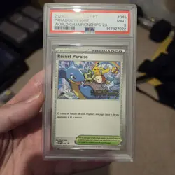 Pokemon Card Paradise Resort Portuguese World Championships 045 Promo 2024 PSA 9 - Image 1