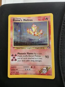 Blaine's Moltres (1/132) holographic Pokemon card from the Gym Heroes expansion - Image 1