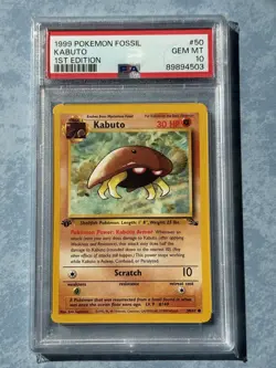 Pokemon TCG Kabuto 50/62 Fossil Card 1st Edition PSA 10 - Image 1
