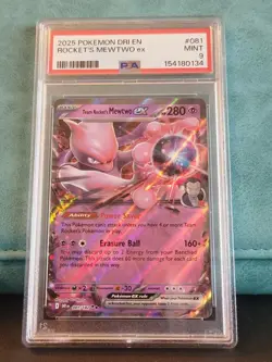 2025 POKEMON DRI EN-DESTINED RIVALS #081 TEAM ROCKET'S MEWTWO EX PSA 9 - Image 1