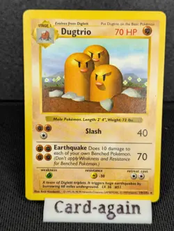 Pokemon TCG Dugtrio Base Set 19/102 Shadowless Rare, LP Condition - Image 1