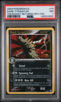 2004 POKEMON EX TEAM ROCKET RETURNS #19 DARK TYRANITAR-REVERSE FOIL PSA 7 - Image 1