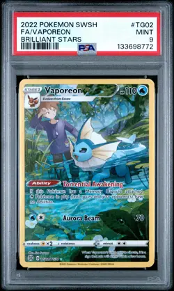 2022 POKEMON SWORD & SHIELD BRILLIANT STARS #TG02 FULL ART/VAPOREON PSA 9 - Image 1