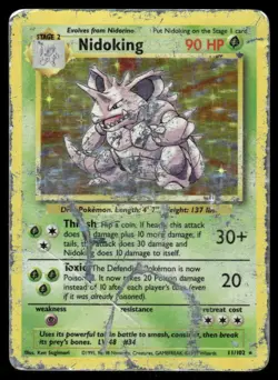Pokemon Cards Nidoking 11/102 Holo Base Set Unlimited Holo WOTC Rare DMG - Image 1