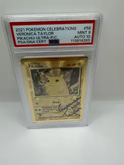 Pokemon 2021 Celebrations Pikachu #58 GOLD PSA 9 & Auto PSA 10 Veronica Taylor - Image 1