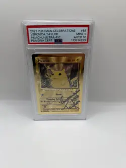 Pokemon 2021 Celebrations Pikachu #58 GOLD PSA 9 & Auto PSA 10 Veronica Taylor - Image 2