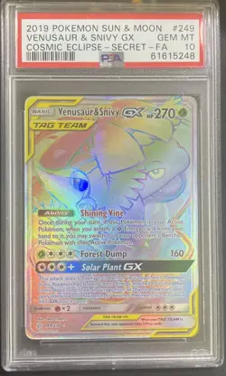 PSA 10 VENUSAUR & SNIVY GX 249 COSMIC ECLIPSE SECRET RARE RAINBOW POKEMON - Image 1
