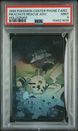 1999 POKEMON CENTER PHONE CARD HOLOGRAM PIKACHU'S RESCUE ADVENTURE PSA 9 - Image 1