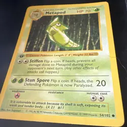 Pokemon TCG Metapod 54/102 1st Edition Base Set Shadowless Vintage 70 HP 1999 - Image 2