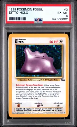 Ditto 1999 Pokemon Fossil 3/62 Holo PSA 6 - Image 1