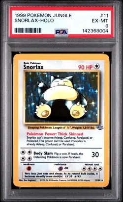 Snorlax 1999 Pokemon Jungle Unlimited 11/64 Holo PSA 6 - Image 1