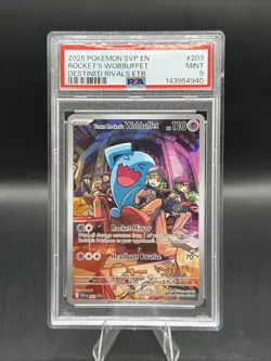 2025 Pokemon Destined Rivals Team Rocket's Wobbuffet #203 Promo PSA 9 - Image 1