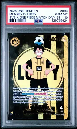 2025 ONE PIECE PROMOS BVB X ONE PIECE MATCH DAY 2025 #003 MONKEY D. LUFFY PSA 10 - Image 1