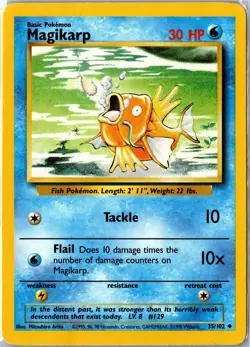 Pokemon Card - Magikarp 35/102 Base Set Unlimited Uncommon Heavily Played - Image 1