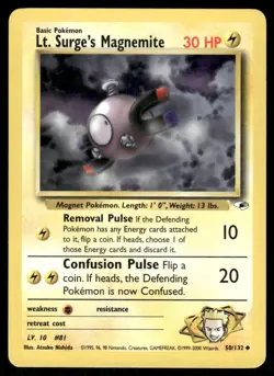 Pokemon Cards Lt. Surge's Magnemite 50/132 UNLIMITED Gym Heroes WOTC Uncommon NM - Image 1