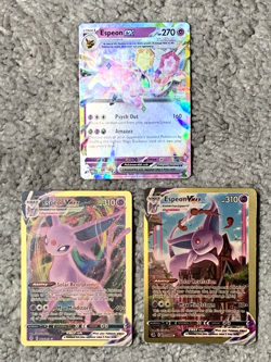 Set of 3 Espeon EX 034/131 Prismatic Evolutions Holo+2 VMax Fan Art Display Card - Image 1