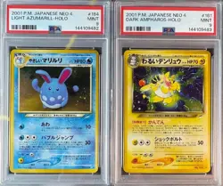 SEQUENTIAL PSA 9 LIGHT AZUMARILL 184 DARK AMPHAROS 181 JAPANESE NEO POKEMON MINT - Image 1