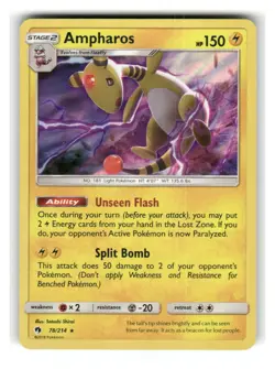 Ampharos 78/214 Holo Rare Lost Thunder Pokemon Holo Lightly Played - Image 1