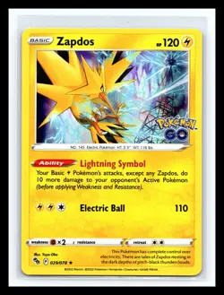 💥 Zapdos 029/078 Pokemon GO 2022 English Holo TCG - Image 1