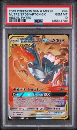 2019 POKEMON SUN & MOON HIDDEN FATES #44 MOLTRES & ZAPDOS & ARTICUNO GX PSA 10 - Image 1