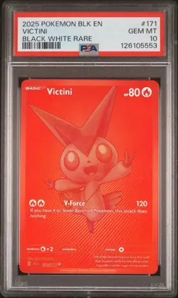 2025 POKEMON BLK EN-BLACK BOLT BLACK WHITE RARE #171 VICTINI PSA 10 - Image 1