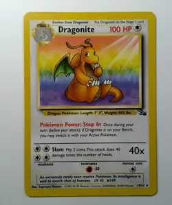Dragonite 19/62 Fossil Rare 1999 Pokemon Card (Non-Holo) ungraded cond MP - Image 1