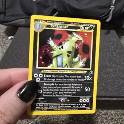 Pokemon Tyranitar Holo Rare Card 12/75 Neo Discovery with SWIRL 💫 - Image 3