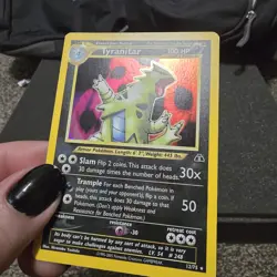 Pokemon Tyranitar Holo Rare Card 12/75 Neo Discovery with SWIRL 💫 - Image 4