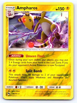Ampharos 78/214 Holo Rare Lost Thunder Pokemon Lightly Played - Image 1