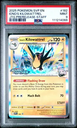Pokemon Iono's Kilowattrel 182 Journey Together Prerelease STAFF Promo PSA 9 - Image 1